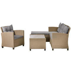 U STYLE Patio Furniture Sets 4PC Wicker Rattan Sofa Conversation Set