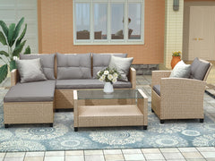 U STYLE Patio Furniture Sets 4PC Wicker Rattan Sofa Conversation Set