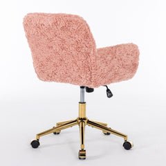 A&A Furniture Artificial Rabbit Hair Office Chair With Gold Base, Adjustable